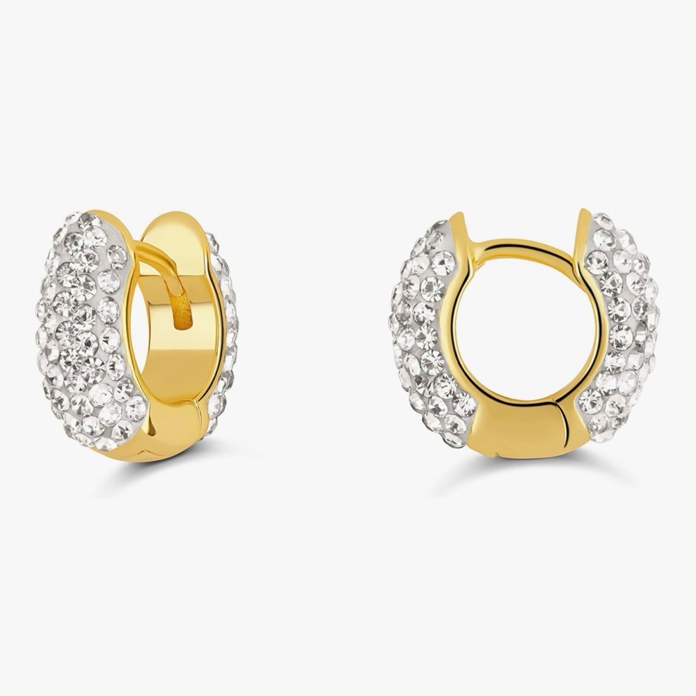 NEW 14k Gold Plated Crystal Hoop Earrings